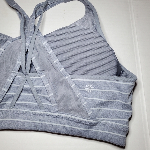Athleta Transcendence Sports Bra Gray White Striped Women's L - Picture 6 of 8